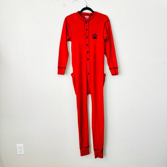 Lazy One Bear Bum Adult Onesie Flapjack Red Classic Unisex Long Johns Cotton XS - Picture 1 of 11